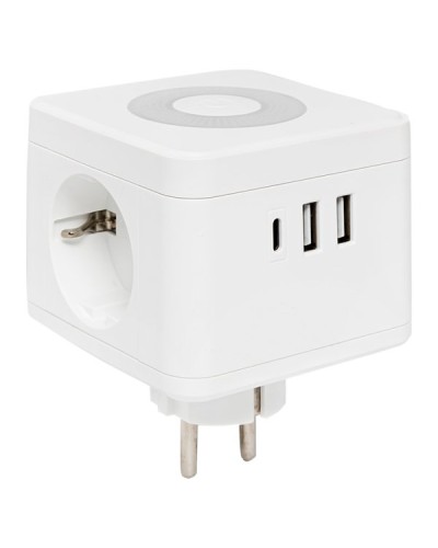 Тройник Куб 2 гнезда 2USB 2,4А+Type C + Ночник. Тройник Куб. EKF в Казани