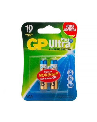 GP Ultra Plus Alkaline 24A AAA (GP 24AUP-2CR2), упак. 2 шт. БЛИСТЕР. Алкалиновые батарейки. GP Batteries в Казани