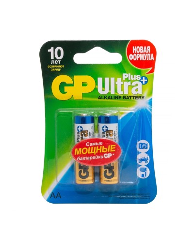 GP Ultra Plus Alkaline 15A AA (GP 15AUP-2CR2), упак. 2 шт. БЛИСТЕР. Алкалиновые батарейки. GP Batteries в Казани