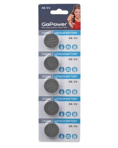 CR2032 GoPower, упак. 5 шт., БЛИСТЕР. Литиевый элемент питания. GoPower в Казани