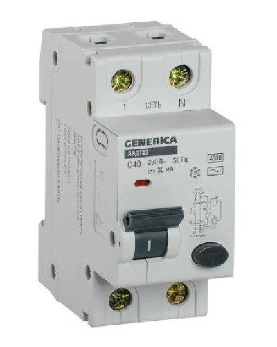 GENERICA АВДТ 32 C40 2Р 30мА (MAD25-5-040-C-30). Автоматический выключатель дифференциального тока. IEK в Казани