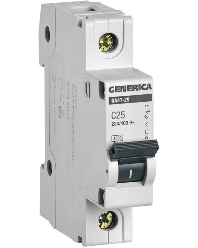 GENERICA ВА47-29 1P C 25А 4,5кА (MVA25-1-025-C). Автоматический выключатель. IEK в Казани