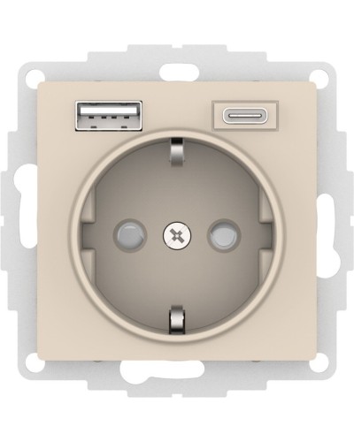 AtlasDesign розетка 1-местная с 2 USB A+C, скрытой установки, механизм, бежевый (ATN000232). Розетка с USB. Systeme Electric в Казани