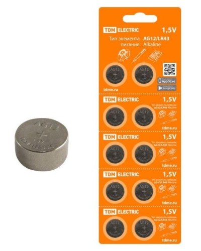 AG12/LR43 Alkaline 1,5V BP-10 TDM (SQ1702-0046). Элемент питания. TDM ЕLECTRIC в Казани