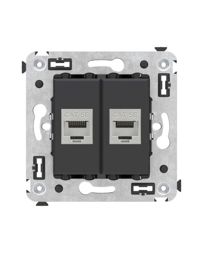 Розетка RJ-45 в стену, кат.6E, Avanti, двойная, черная матовая (4412764). Розетка компьютерная. ДКС в Казани